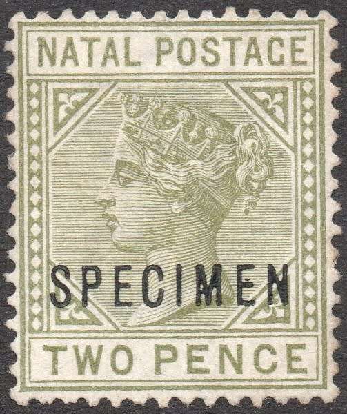 NATAL SG106s 2d OLIVE-GREEN - DIE I - ``SPECIMEN`` CV £100+(2017)