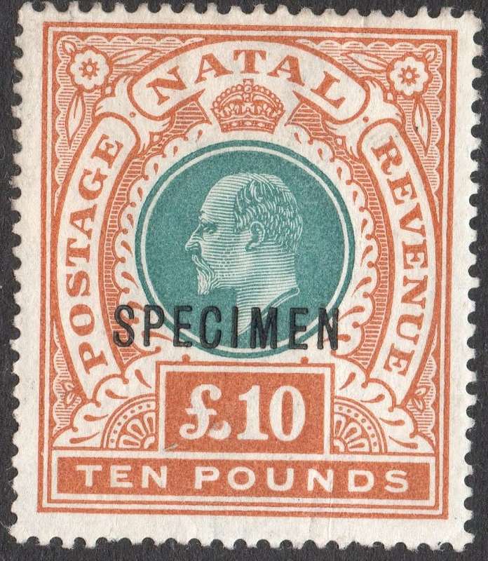 NATAL SG145as £10 GREEN & ORANGE OVERPRINTED ``SPECIMEN`` - LMM