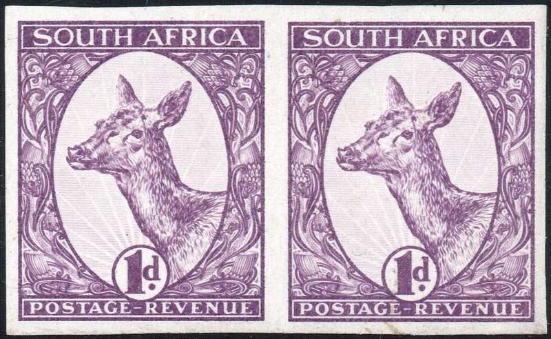 Union of SA - BOOYSENS ESSAY 1d IMPERF MARGINAL PAIR IN VIOLET - UM - RARE