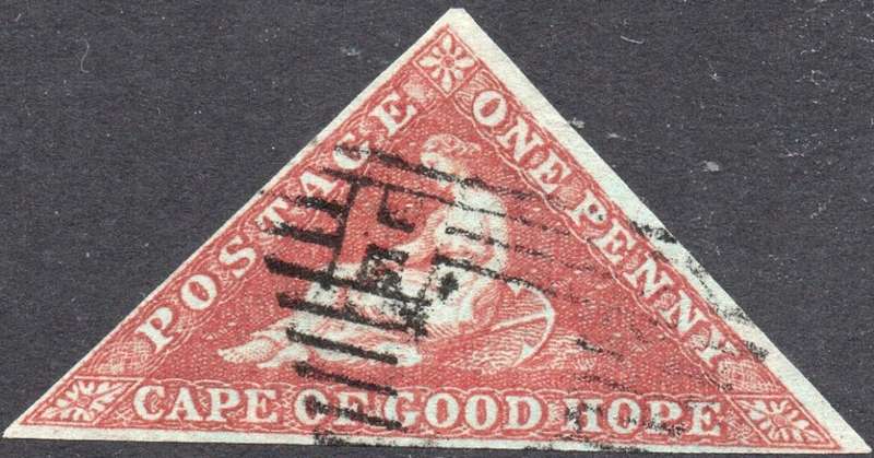 Cape of Good Hope : 1853 SACC3 1d BRICK-RED , SLIGHTLY BLUED PAPER - VFU CV R11000
