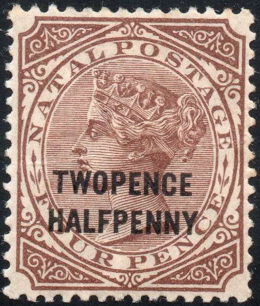 NATAL 1891 SG109 2½d ON 4d BROWN - MM