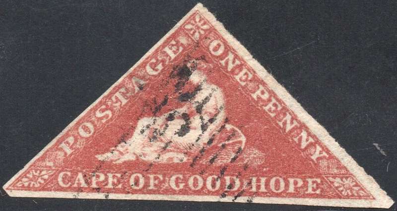 Cape of Good Hope SACC1a : 1d DEEP BRICK-RED ON DEEPLY BLUED PAPER VFU CV R14000