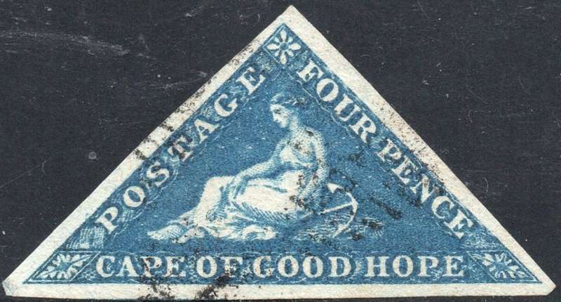 CAPE OF GOOD HOPE 1853 SACC4 - 4d DEEP BLUE ON SLIGHTLY BLUED PAPER - VFU - CV R3500