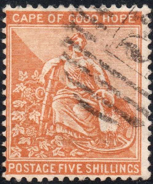 Cape of Good Hope : 1882 SG45 : 5/- ORANGE - SUPERB USED - WM Crown CA CV £300(2017)