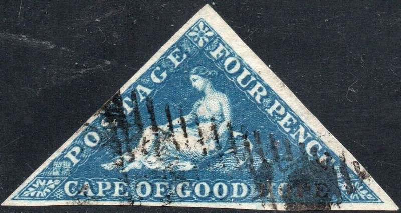 Cape of Good Hope 1853 SACC2 4d DEEP BLUE(DEEPLY BLUED PAPER) - VFU -  CV R5500