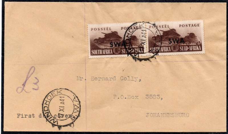SWA - 17 NOV 41 FDC TIED WITH 1/- BROWN PAIR (SACC148)