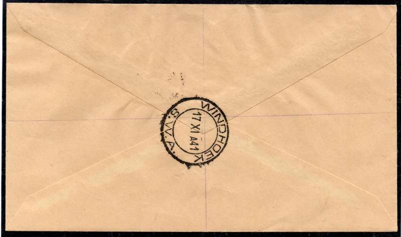SWA - 17 NOV 41 FDC TIED WITH 1/- BROWN PAIR (SACC148)