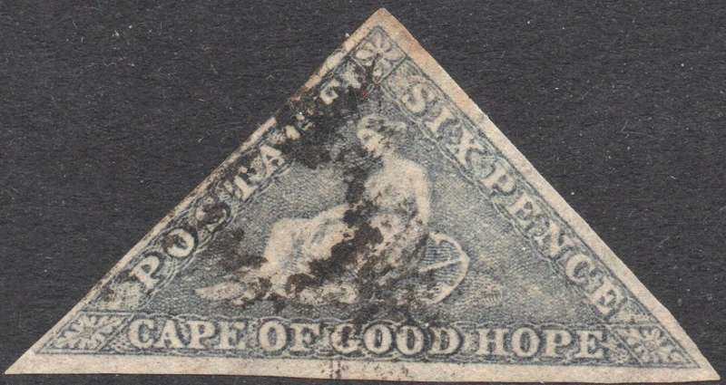 Cape of Good Hope : 1863-64 SACC7c : 6d SLATE LILAC - Fine Used - CV R20000
