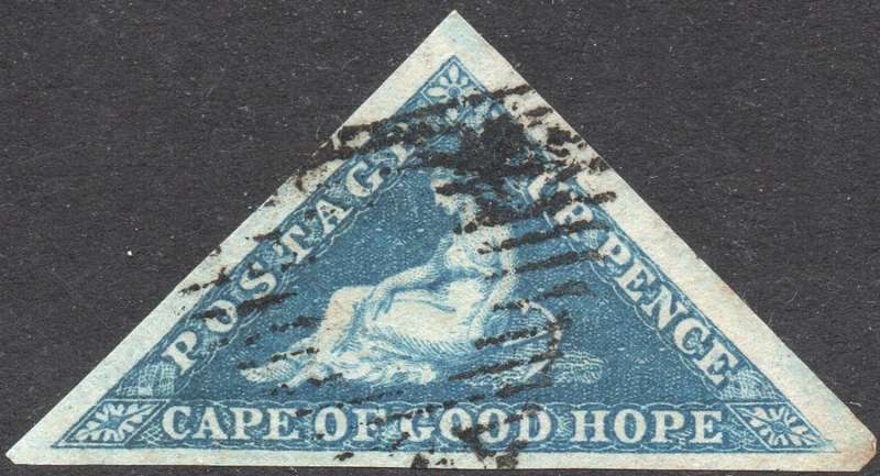 CAPE OF GOOD HOPE 1855 SACC6a - 4d BLUE ON SLIGHTLY BLUED PAPER - VFU - CV R1600+