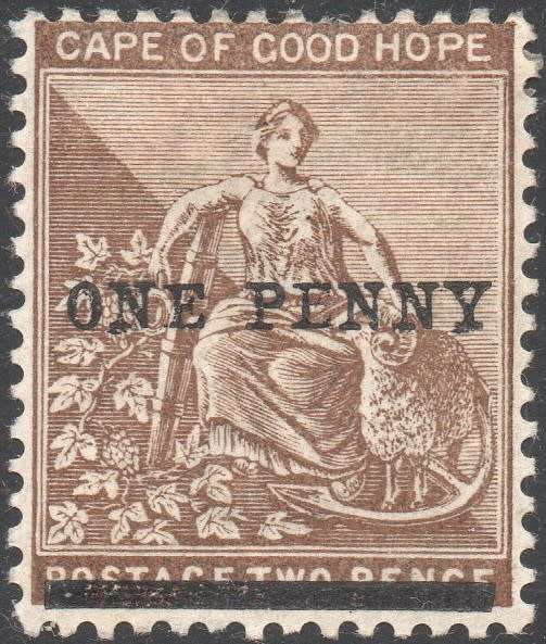 Cape of Good Hope : 1893 SG57b :1d on 2d Deep Bistre -NO STOP AFTER PENNY MM CV £100+(2017)