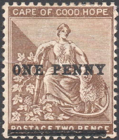 Cape of Good Hope : 1893 SG57b :1d on 2d Deep Bistre -NO STOP AFTER PENNY MM CV £100+(2017)