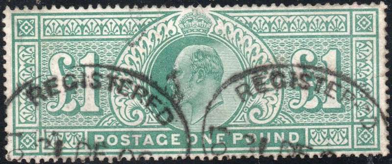 GREAT BRITAIN 1902 SG266 £1 DULL BLUE GREEN VFU