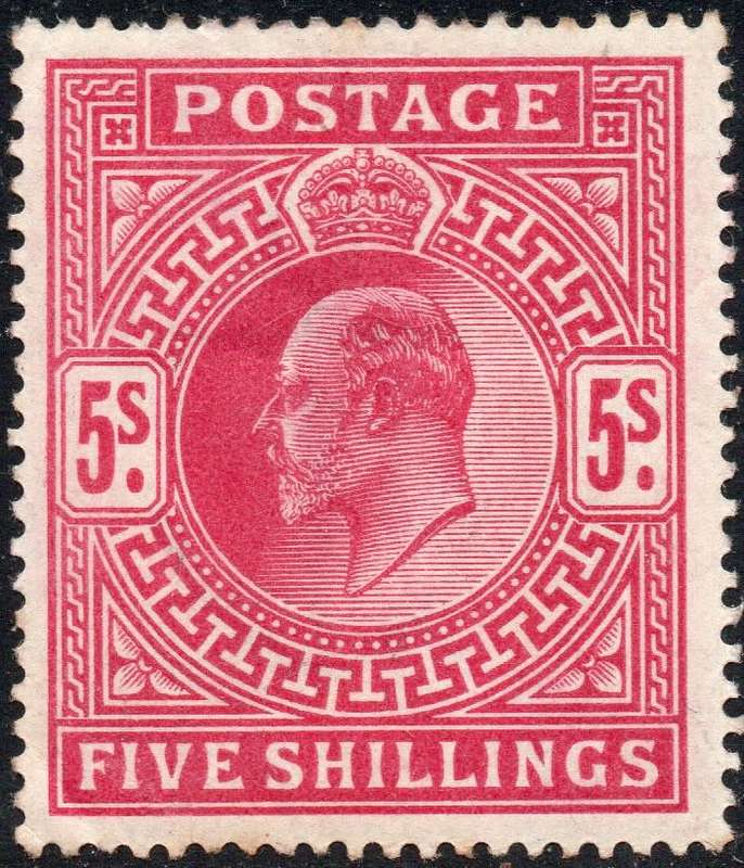 GREAT BRITAIN 1902 SG264 5/- DEEP BRIGHT CARMINE VERY FINE MM
