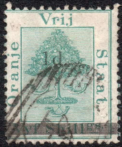 OFS 1881 SG21 1d ON 5/- GREEN WITH O/P TYPE ``a`` - VFU