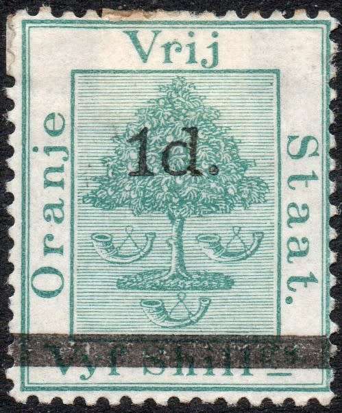 OFS 1881 SG22 1d ON 5/- GREEN WITH O/P TYPE ``b`` - MM