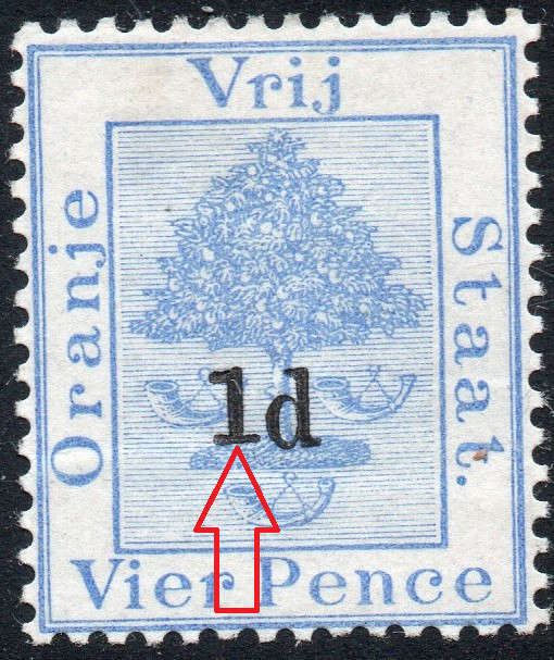 OFS 1900 SG57d 1d on 4d ULTRAMARINE WITH ``RAISED 1`` - SCARCE