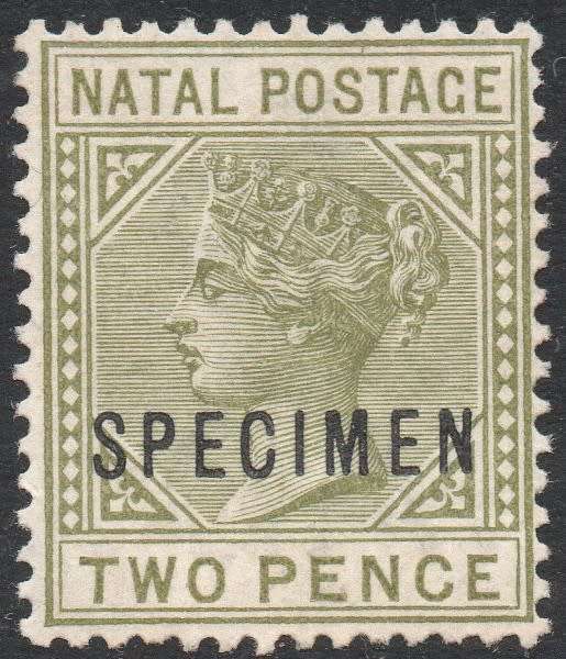 NATAL SG106s 2d OLIVE-GRREN (DIE 1) ``SPECIMEN`` MM