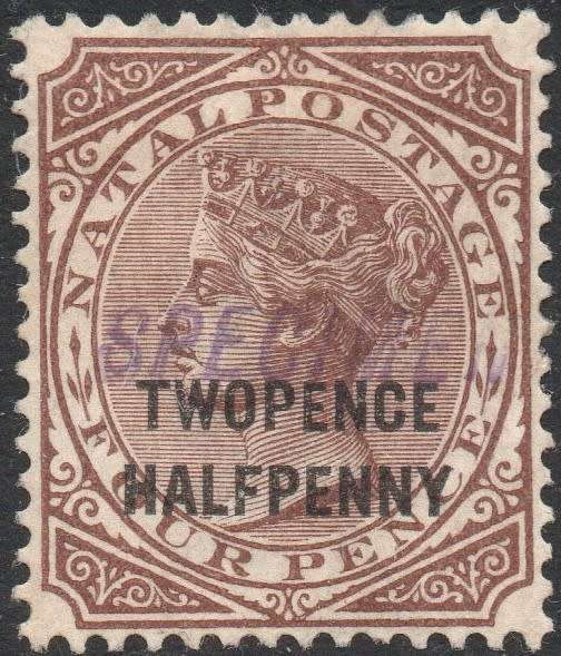 NATAL 1891 SG109s 2½d on 4d BROWN ``SPECIMEN`` MM