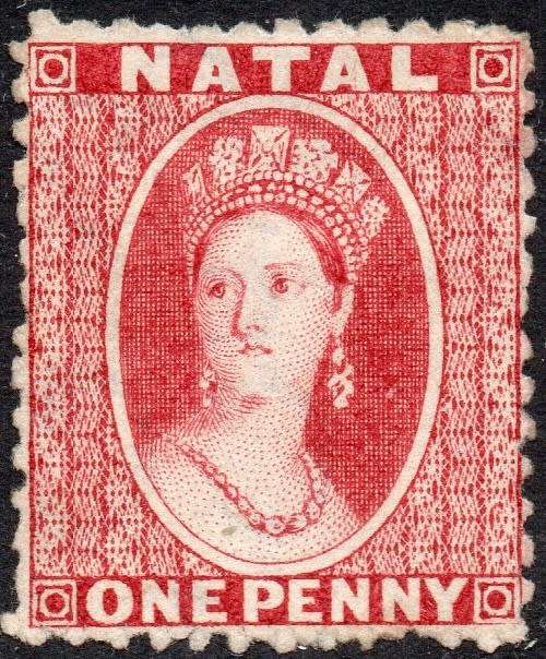NATAL 1863-5 SACC18a 1d BRIGHT RED W/M CC REVERSED - MM - CV R4000