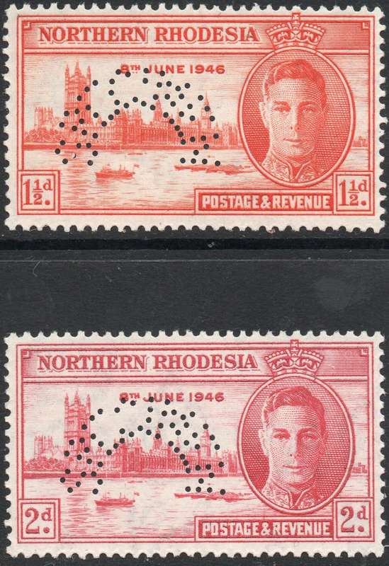Northern Rhodesia 1946 SG46s // 47s - Victory ``SPECIMEN`` set of 2 - UM - CV £150(2017)