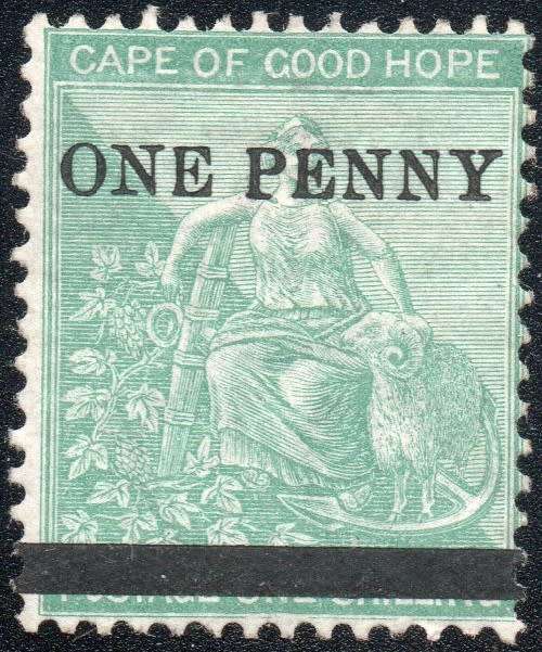 Cape of Good Hope 1876 : SACC28 : 1d on 1/- GREEN(WM Crown CC) MM CV R3500