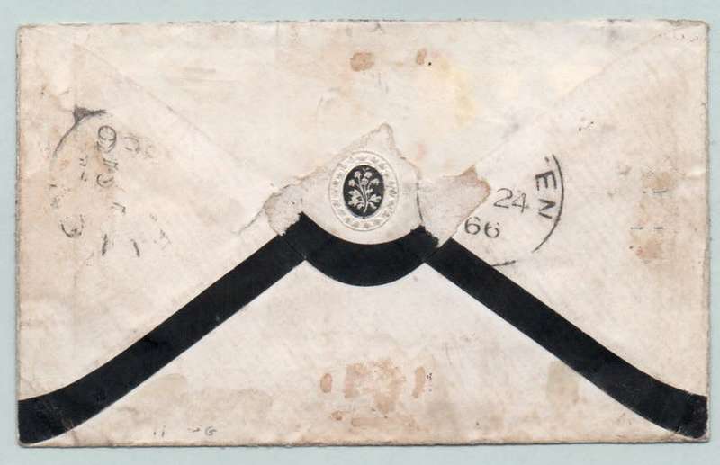 NATAL 1866 MOURNING COVER NATAL TO SCOTLAND TIED WITH 4 X 3d BLUE(SACC11) - RARE