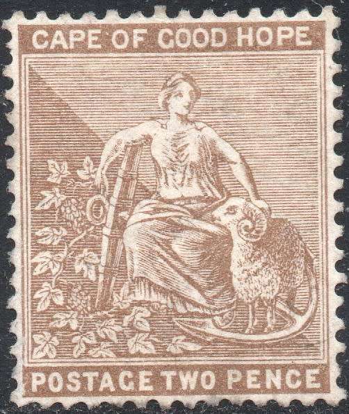 CAPE OF GOOD HOPE 1882 SACC37 2d PALE BISTRE  W/M CA - MM - CV R3000