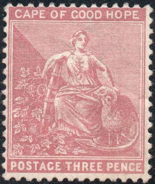CAPE OF GOOD HOPE 1882 SACC38 3d DEEP CLARET WM CA - MM - CV R450