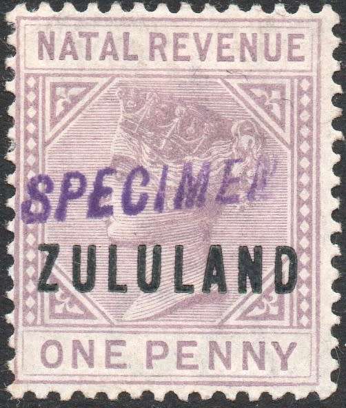 ZULULAND 1891 SACC24s 1d MAUVE ``SPECIMEN`` CV R1300