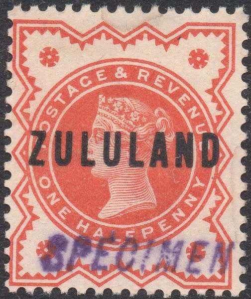 ZULULAND 1888 SACC1s ½d DEEP VERMILLION ``SPECIMEN`` CV R1500