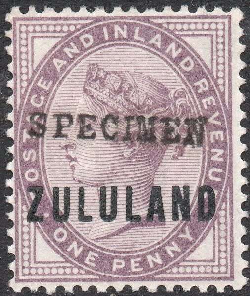 ZULULAND 1888 SACC2s 1d DEEP PURPLE ``SPECIMEN`` CV R1500