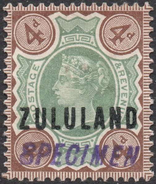 ZULULAND 1888 SACC6s 4d GREEN & BROWN``SPECIMEN``MM  CV R1500