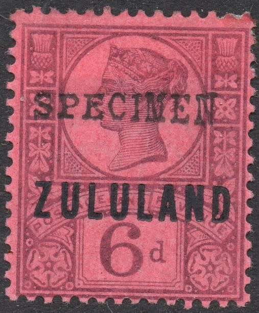 ZULULAND 1888 SACC8s 6d PURPLE ON ROSE-RED PAPER ``SPECIMEN``