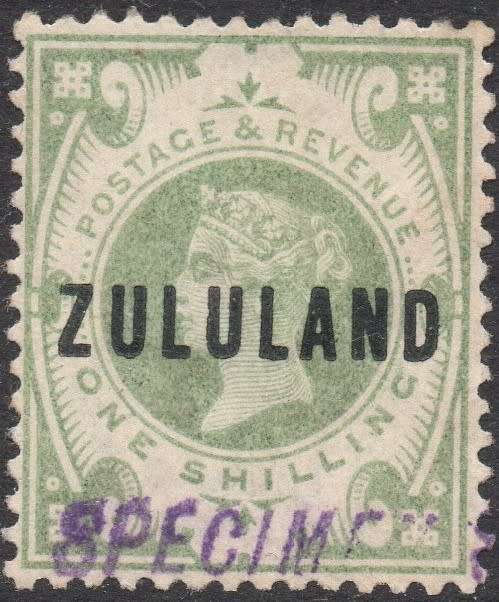 ZULULAND 1888 SACC10s 1/- GREEN ``SPECIMEN``