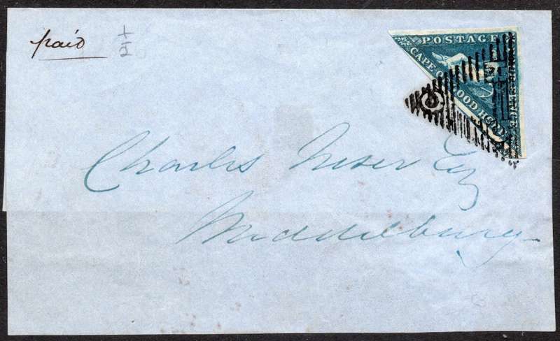 CAPE OF GOOD HOPE 1855 - COVER FRONT/PIECE WITH 4d DEEP BLUE(SACC4) - SEE BELOW