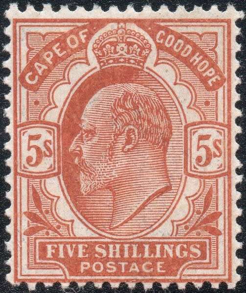 CAPE OF GOOD HOPE 1902 SACC73 5/- BROWN-ORANGE VLMM - CV R3500