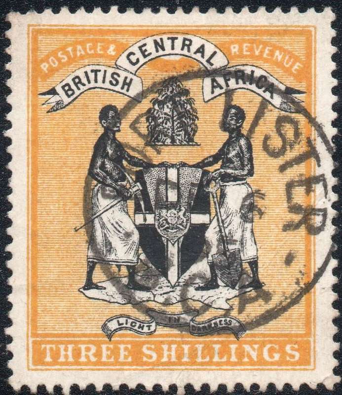 B.C.A. / NYASALAND 1895 SG27 3/- BLACK & YELLOW - VFU