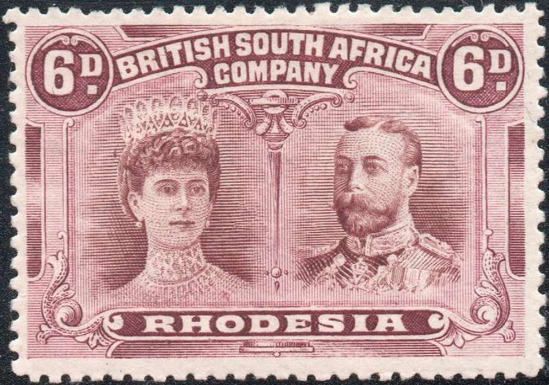 BSAC / Rhodesia SG144 6d Red-brown and Mauve LMM CV £50 (2017)