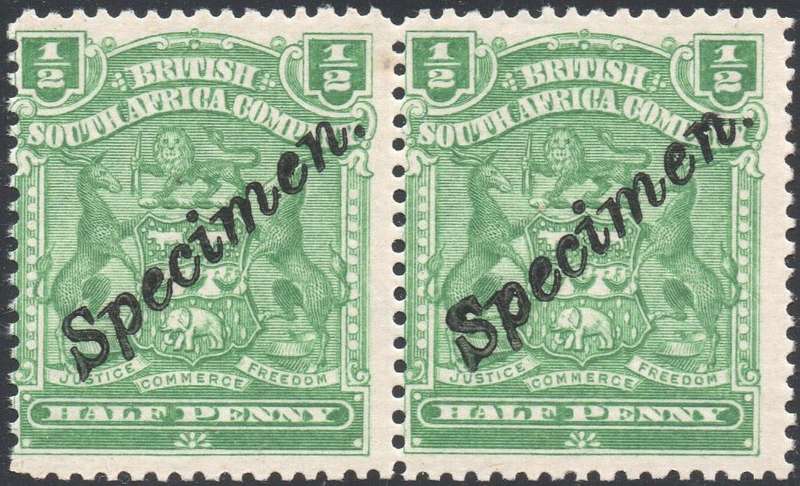 BSAC / Rhodesia : ½d DEEP GREEN ``SPECIMEN`` PAIR  - UM