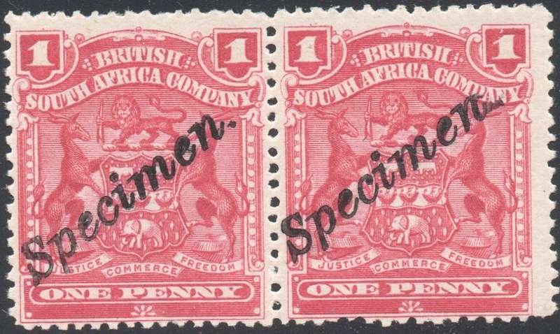 BSAC / Rhodesia : 1d RED ``SPECIMEN`` PAIR  - UM