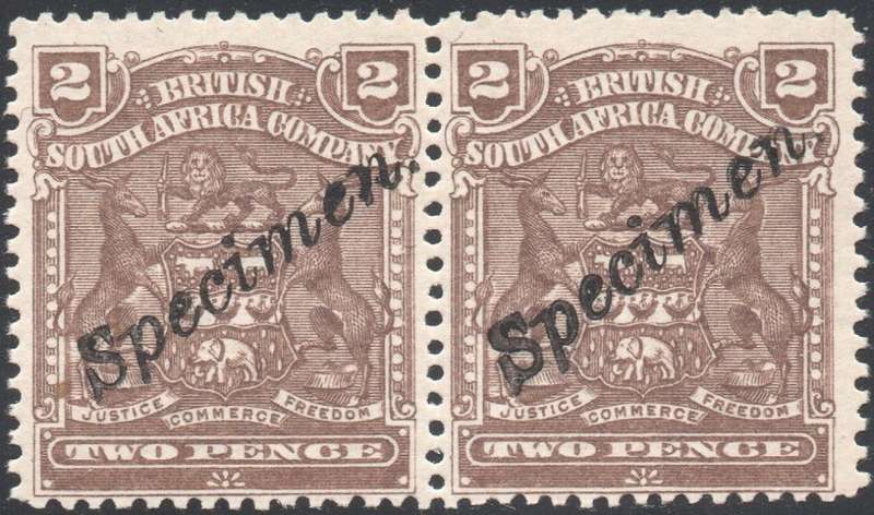 BSAC / Rhodesia : 2d BROWN ``SPECIMEN`` PAIR  - UM