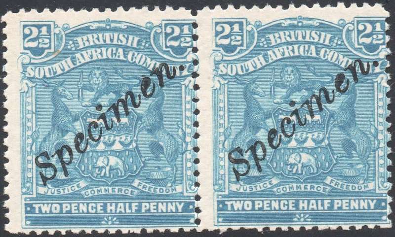 BSAC / Rhodesia : 2½d DULL BLUE ``SPECIMEN`` PAIR  - UM