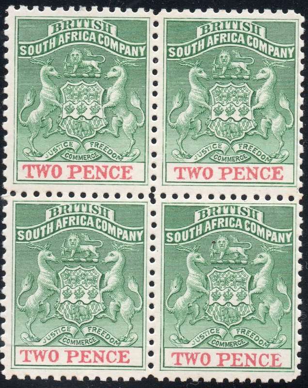 BSAC / RHODESIA 1895 SACC27 2d GREEN & RED  BO4 - UM/MM - PERF 12½
