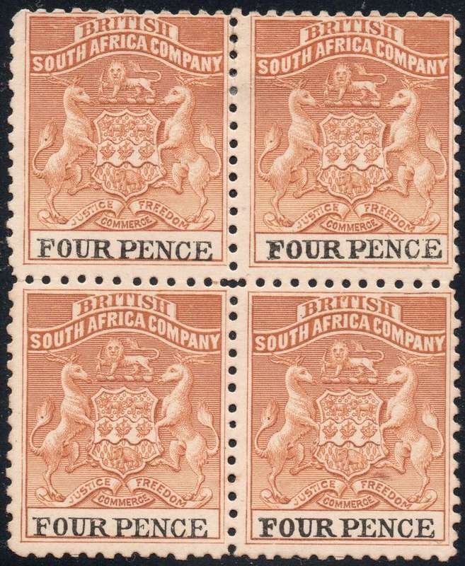 BSAC / RHODESIA 1895 SACC28 4d YELLOW-BROWN & BLACK - BO4 - UM/MM - PERF 12½