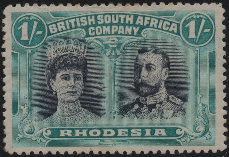 RHODESIA 1910-13 SG151a 1/- BLACK & DEEP BLUE-GREEN - P14 - CV R6500