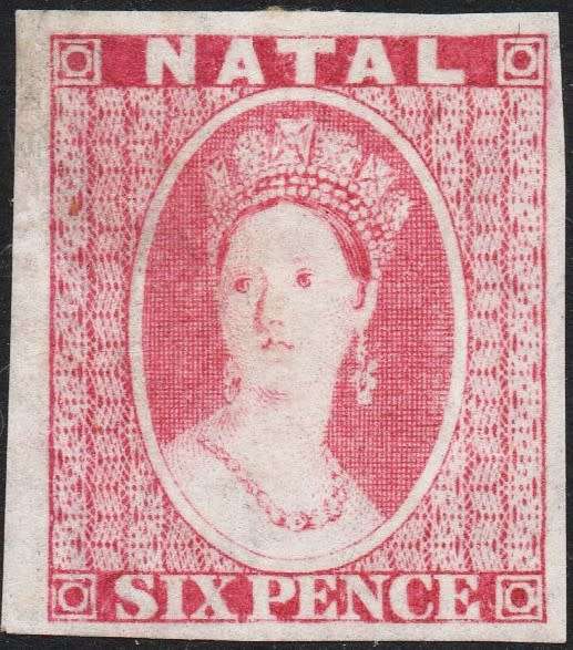NATAL - 6d ROSE MARGINAL IMPERF PROOF SINGLE - SCARCE