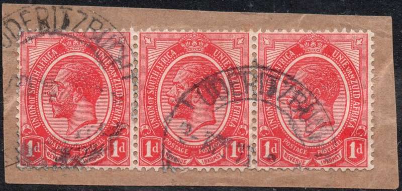 SWA : FORERUNNERS - SACC SA3 1d RED - STRIP OF 3 USED EXAMPLES ON PIECE - SEE SCAN