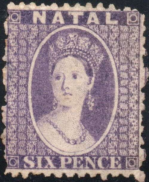 NATAL 1863-5 SACC19 6d LILAC MAUVE - MM - CV R2500