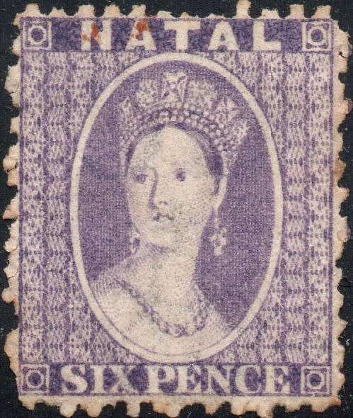 NATAL 1863-5 SACC19 6d LILAC MAUVE - MM - CV R2500