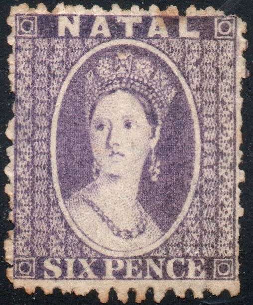 NATAL 1863-5 SACC19 6d LILAC MAUVE - MM - CV R2500